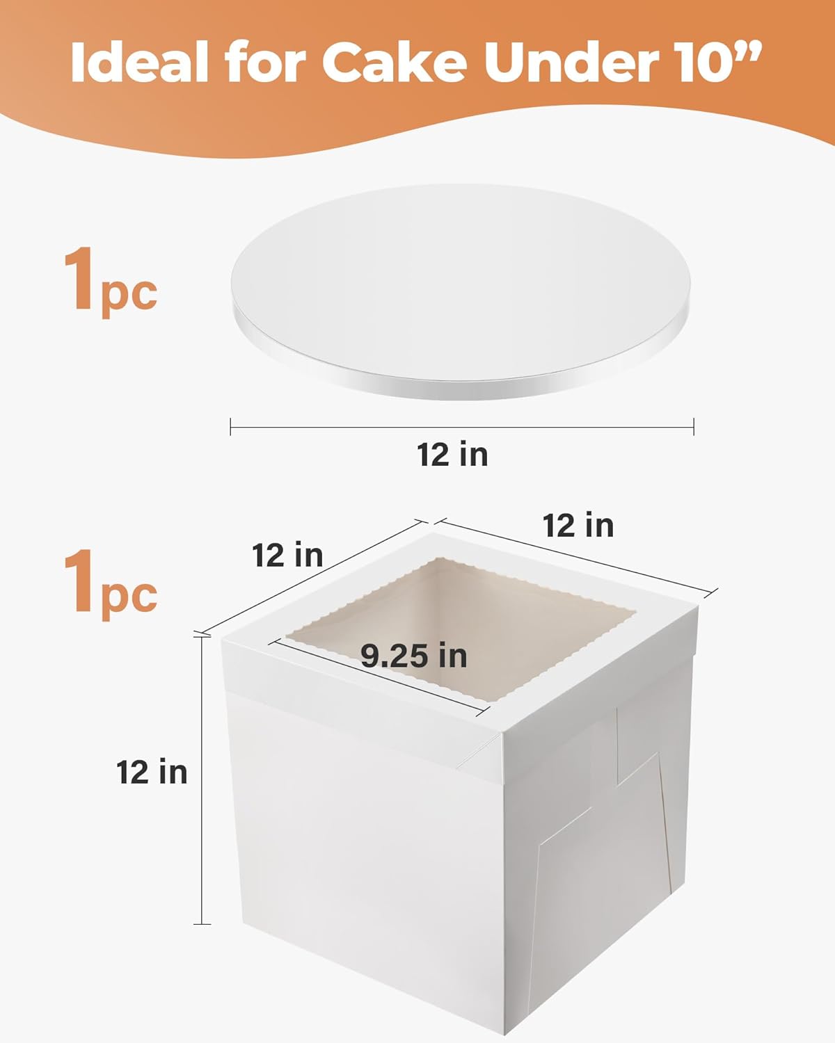 Kootek Cake Box with Board Drum, 10x10x10 Inches Tall Bakery Box with Window, Disposable Cake Container with Lid for Multi-Layer Cake, Decorating, Wedding, Birthday, Party