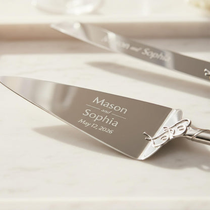 Lenox True Love Silver Personalized Wedding Cake Cutting Set, Engraved Wedding Cake Knife and Server, Wedding Cake Cutter