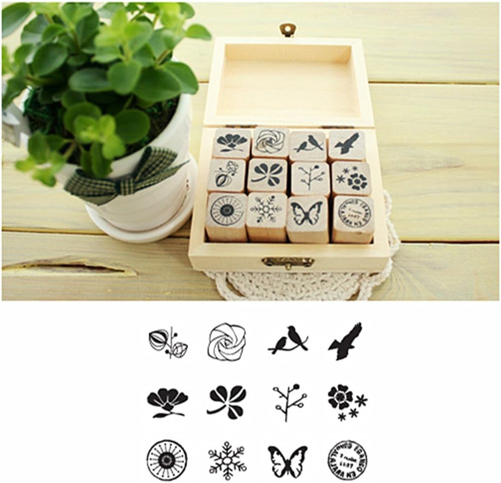 Diary Stamp Set,Wooden Rubber Signet for Children DIY Scrapbooking Card Making(25pcs,Happy Life)