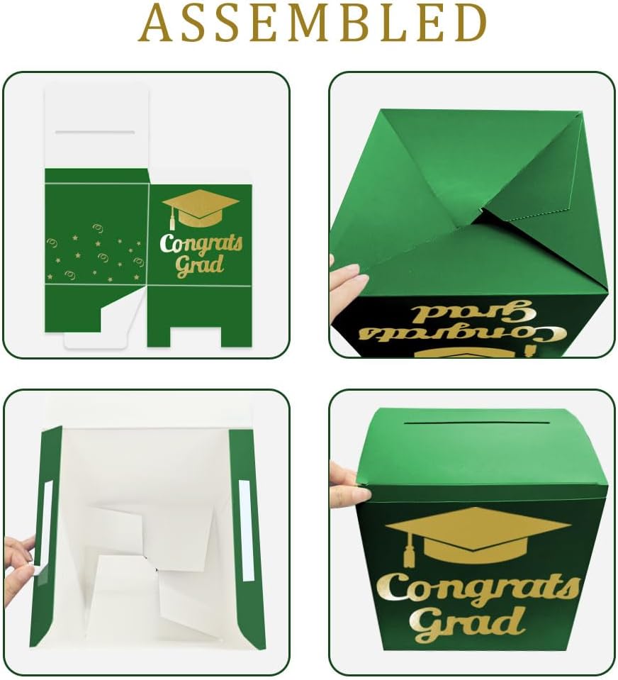 Graduation Card Box Holder, Congrats Grad Foldable Cardboard Decorations Box for Graduation Party Decoration and Grad Parties (Black)