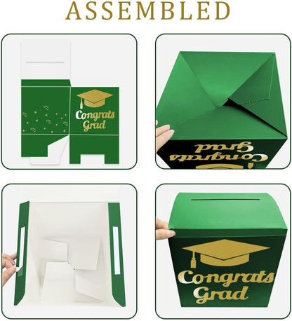 Graduation Card Box Holder, Congrats Grad Foldable Cardboard Decorations Box for Graduation Party Decoration and Grad Parties (Black)