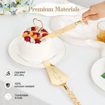Wedding Cake Knife and Server Set, Personalized Gold Cake Cutting Set for Wedding, Engraved Classic Cake Knives Cutter Set, Pie Server, Birthday Bridal Quinceañera Gift (CUS-Flower)