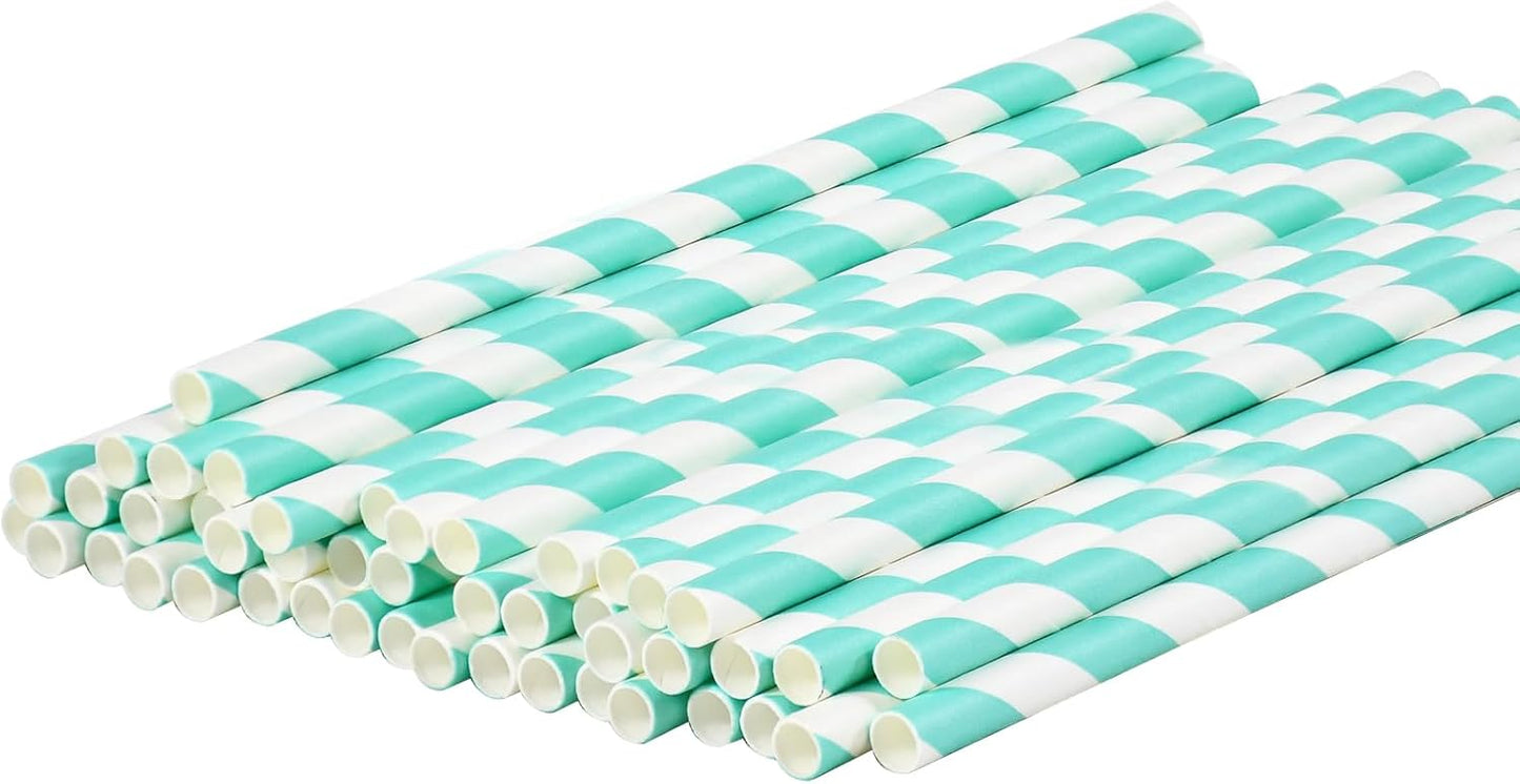 Disposable Paper Straws Solid Green - 7.75'' x 0.24'', 100 Counts - for Drinking, Beverage, Juice, Soda, Bar Supplies
