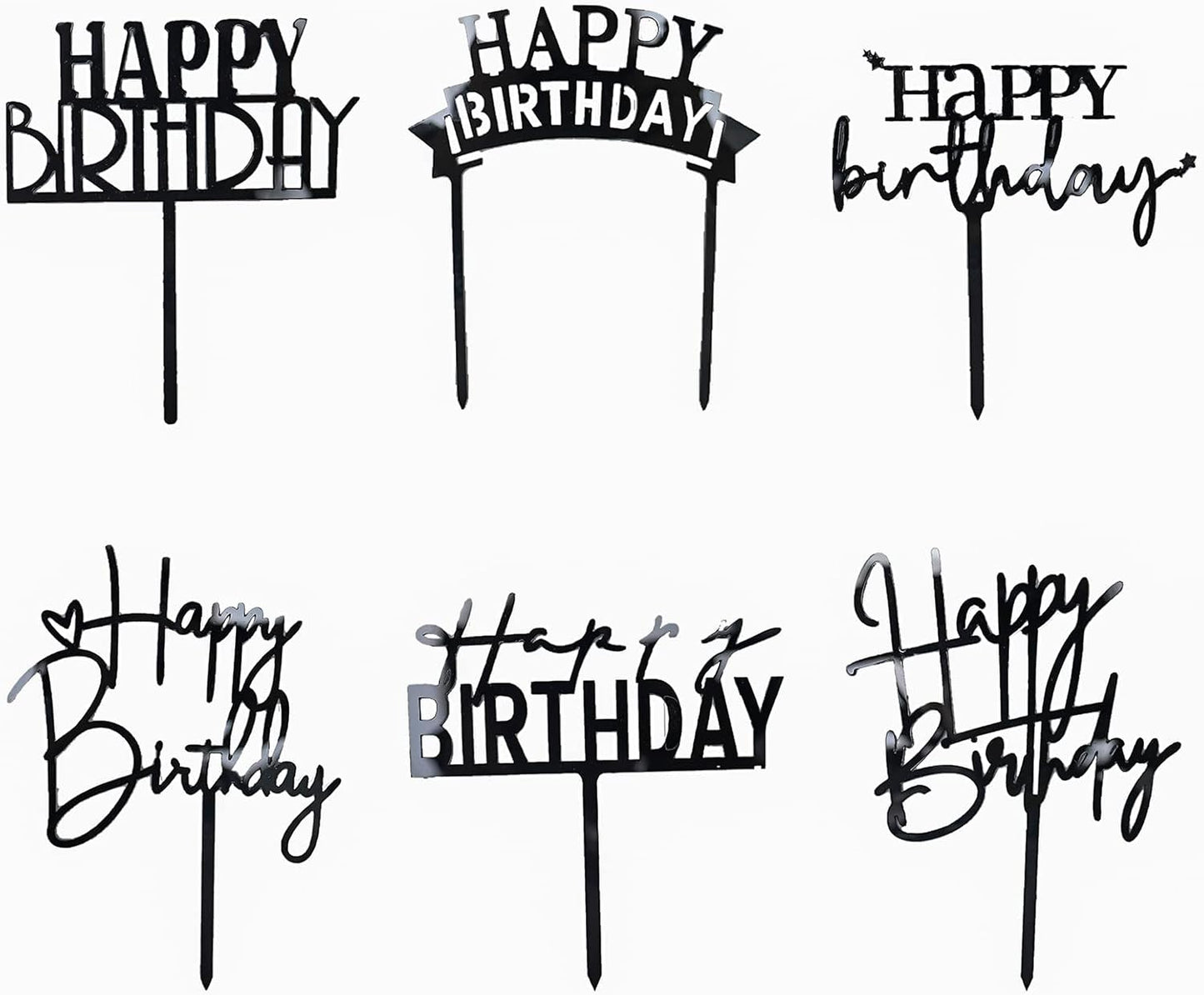 Gold Birthday Cake Topper, 6pcs Acrylic Birthday Cake Toppers Happy Birth Cake Toppers for Decorations Gold Topper for Girls Women's Party Decorations