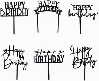 Gold Birthday Cake Topper, 6pcs Acrylic Birthday Cake Toppers Happy Birth Cake Toppers for Decorations Gold Topper for Girls Women's Party Decorations