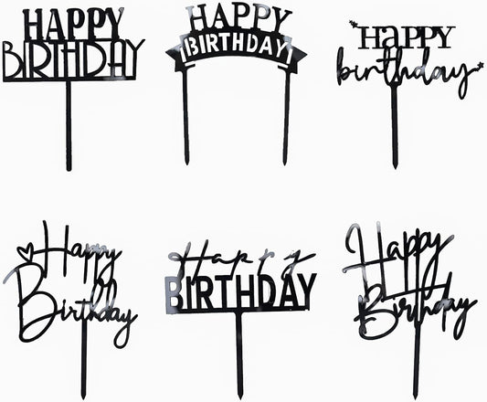 Gold Birthday Cake Topper, 6pcs Acrylic Birthday Cake Toppers Happy Birth Cake Toppers for Decorations Gold Topper for Girls Women's Party Decorations