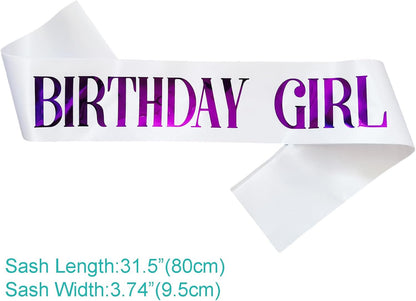 Birthday Girl Sash, Pink Foil White Birthday Sash for Girl Sweet 16th 18th 20th 21st 30th Fun Birthday Party Gifts Favors Decorations