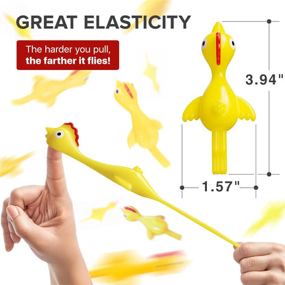X-Protector Rubber Chicken Slingshot - 12 PCS Pack - Flying Finger Slingshot - Yellow Chicken Flingers Sling Shot Toys for Kids - Funny Adult Pinata Stuffers - Premium Slime for Fingers!