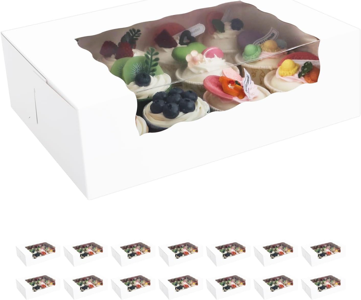 15 Pumpkin Roll Boxes, 12x8x3.5 inches Cake Roll Container, White Roll Cake Boxes with Window, Donut Boxes Pastry Cake Packaging