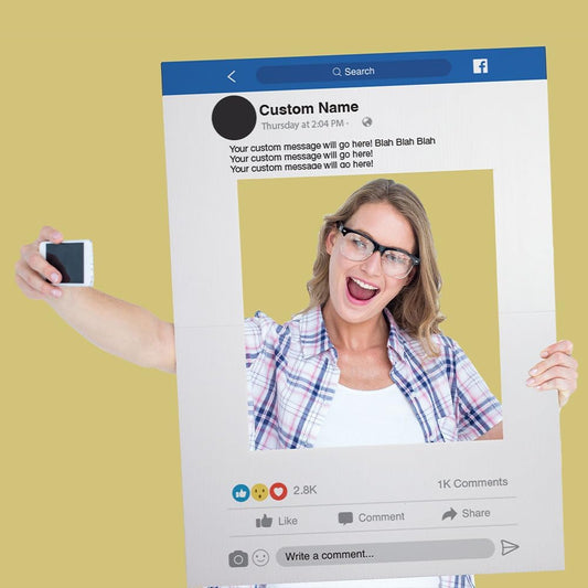 Vispronet Custom Facebook Selfie Frame – 34in x 47in Facebook Frame – Picture Props for Birthday, Graduation, & Parties – Picture Selfie Made from Corrugated Plastic Material – Fits 3-4 People