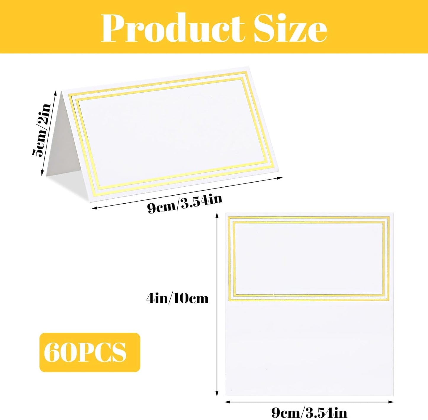 60-Pack Table Tent Cards,Elegant Table Name Cards,Gold Foil Food Card for Buffet Tables,2.2"x3.5" Menu Card for Buffets for Weddings, Dinner Parties & Tables Settings, Premium Matte Finish