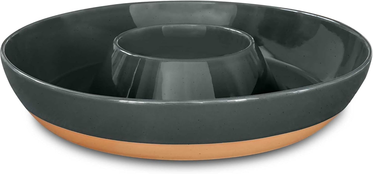 Mora Ceramic Chips and Dip Serving Tray: Large Divided Party Bowl Set for Chips & Salsa, Veggies & Dip, Fruit, Snacks, Entertaining, Hosting, etc. Minimalist Design for the Modern Hostess - White