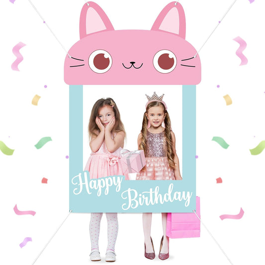 Cartoon Doll Theme Photo Prop Cute Cat House Photo Prop Selfie Frame Cartoon Doll Birthday Party Decorations Cat House Photography Backdrop for Kids Girls Boys Birthday Baby Shower Party Supplies