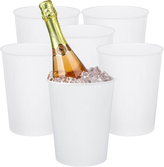 12 Pack Ice Buckets for Parties, Plastic Wine Cooler for Champagne, Beverage, Soda and Beer, Classic Wine Bottle Chiller for Wedding, Versatile Buckets as Vase, Flower Pot or Trash Bin, White