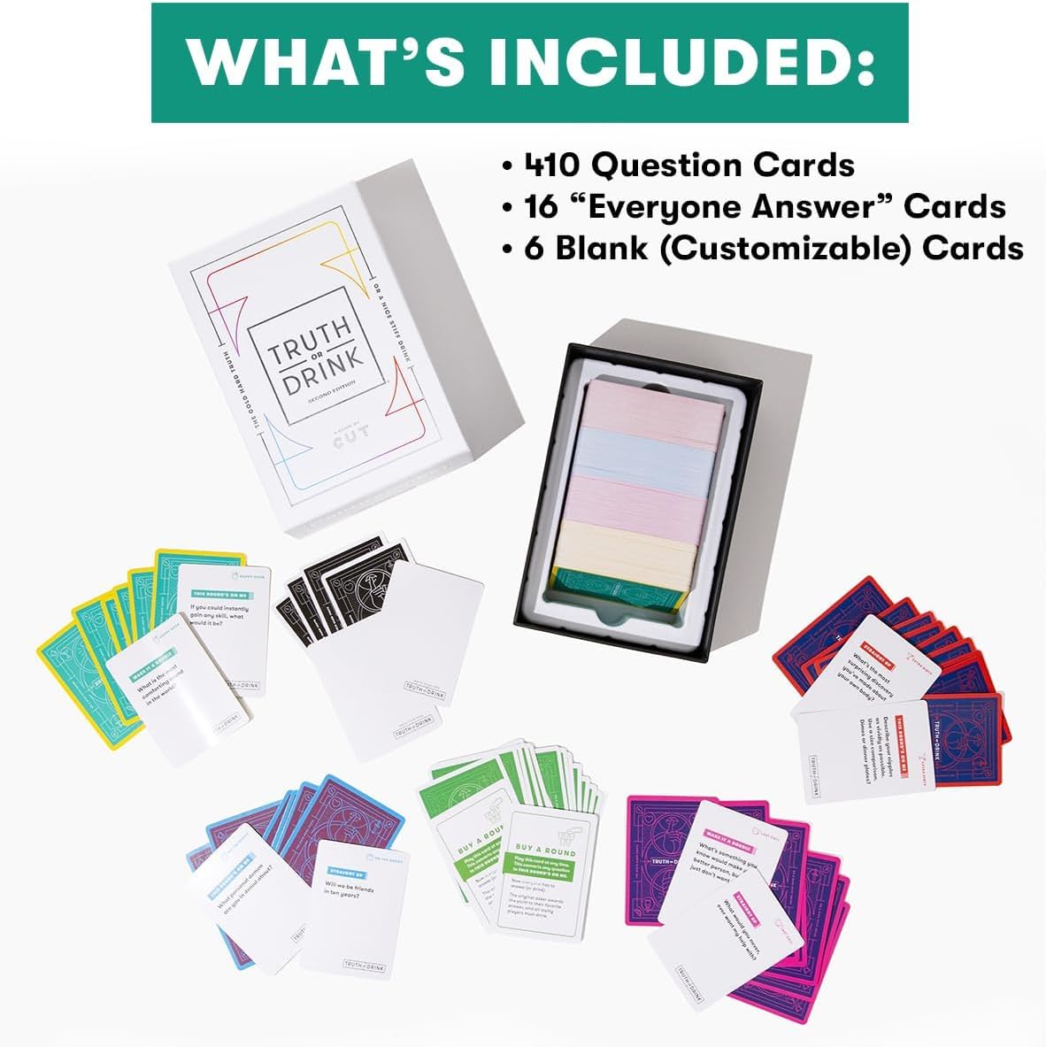 Truth or Drink Party Game by Cut I As Seen on TikTok, YouTube, and Snapchat | 410 Hilarious Questions | Ages 21+ | 2+ Players I Fun Games for Adults