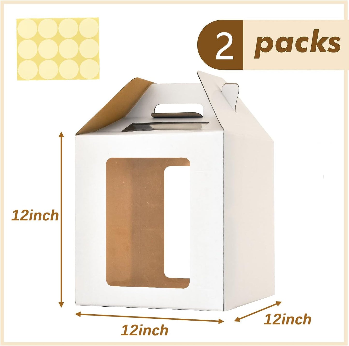 3 Pack 12in Tall Cake Boxes for Tier Cakes, 12x12x14 Inch Tiered Cake Box,Tall Cake Carrier with Window, 10in 12in Large Tierd Bakery Take Out Transport Containers with Handle