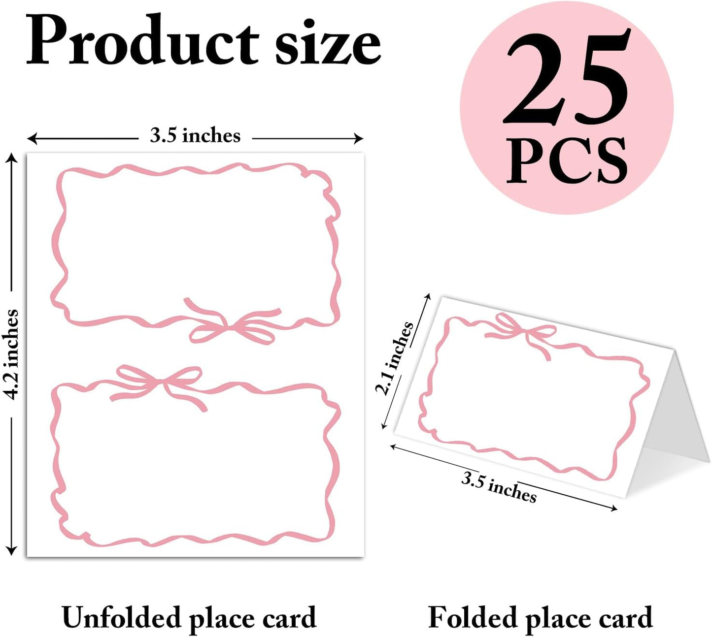 25 Pack Pink Plaid Bow Place Cards, Editable Name Cards for Table Setting, Tent Cards Food Label for Dinner Party, Bridal Shower, Wedding, Baby Shower and Events -T30