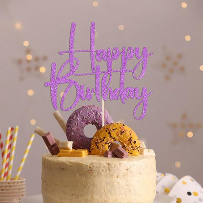 Happy Birthday Cake Topper,black Glitter Cake Pick Bunting Decor for Anniversary Birthday Party Cake Decorations Supplies