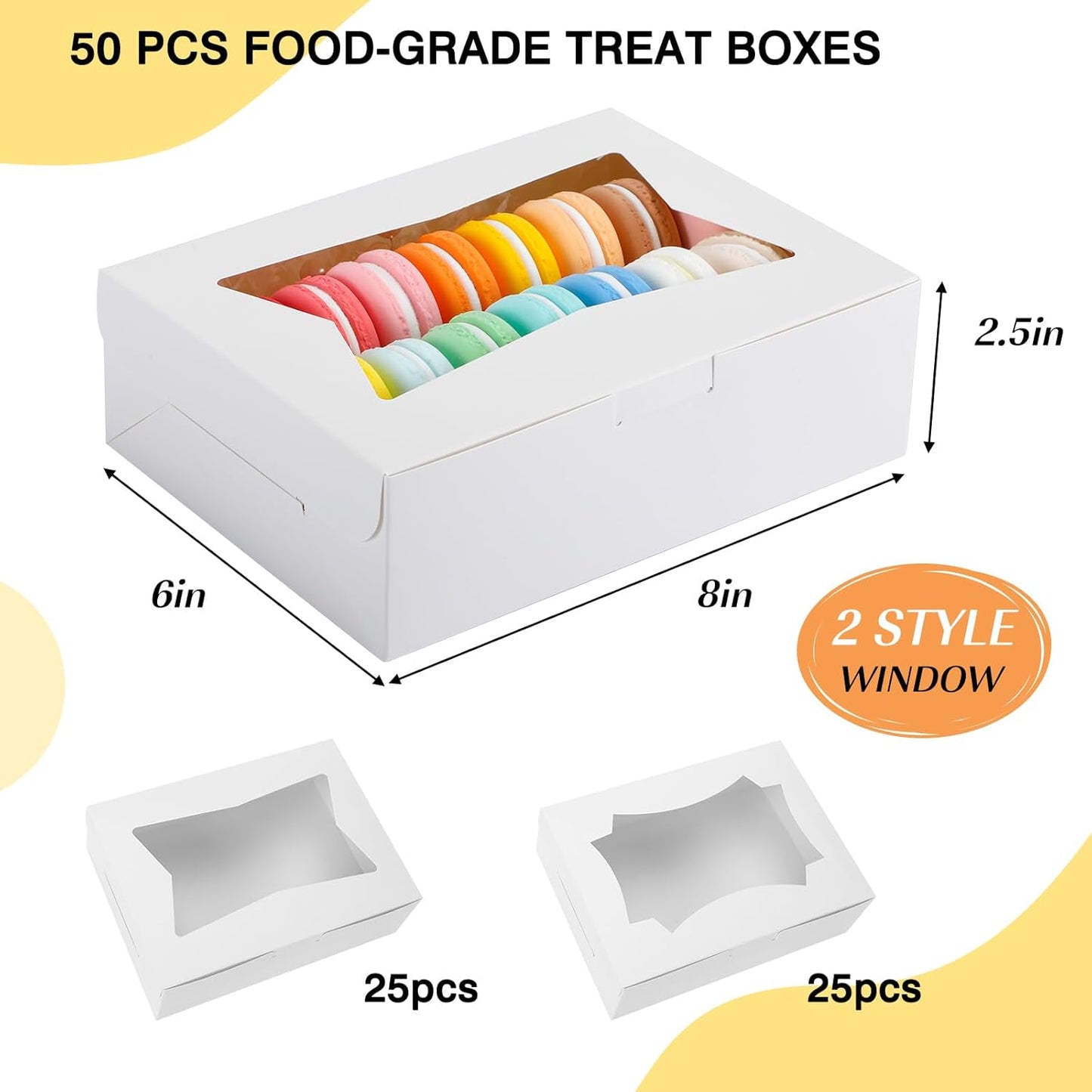 TOMNK 30pcs Cookie Boxes, 8x6x2.5 Inches 3 Style Windows Treat Boxes with Window for Treats, Chocolate Covered Strawberries, Muffins, Donuts