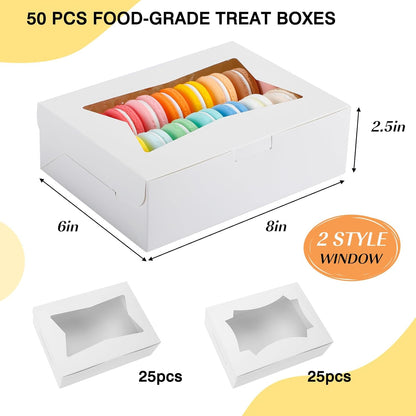 TOMNK 30pcs Cookie Boxes, 8x6x2.5 Inches 3 Style Windows Treat Boxes with Window for Treats, Chocolate Covered Strawberries, Muffins, Donuts