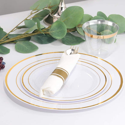 WELLIFE 350-Piece Gold Disposable Plates and Cutlery Set - Premium 10.25" Dinner Plates, 7.5" Dessert Plates, 9oz Cups & Cutlery for Weddings, Catering Events - 50 Guest Service - Elegant & Sturdy