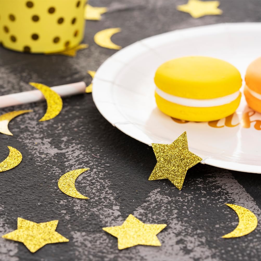 MOWO Glitter Five Stars Confetti Wedding Party Decor and Table Decor, 1.2’’ in Diameter (Glitter Gold,200pc)