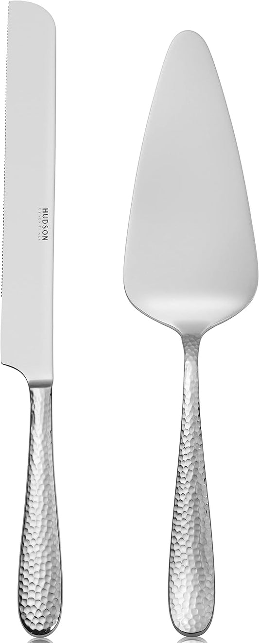 Hudson Essentials Bergamo Hammered 18/10 Stainless Steel Wedding Cake Knife & Cake Server Set – Perfect for Weddings, Engagements, & Birthay Parties