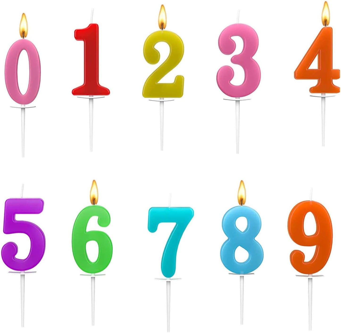 10 Count Number Candles, Birthday Cake Candles Colourful Candle, Number 0-9 Cake Topper Decoration Candles Number 0 1 2 3 4 5 6 7 8 9 For Birthday Wedding Anniversary Party Celebration