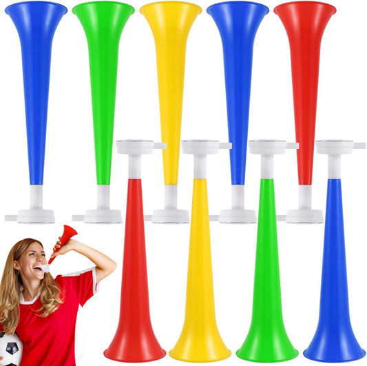 Garneck 10 Pack Plastic Stadium Horn: 10.8'' Loud Cheering Trumpet Air Horn Noise Maker for Sporting Events Football Game Graduation Party Birthday Event Cheering Props(Random Color)