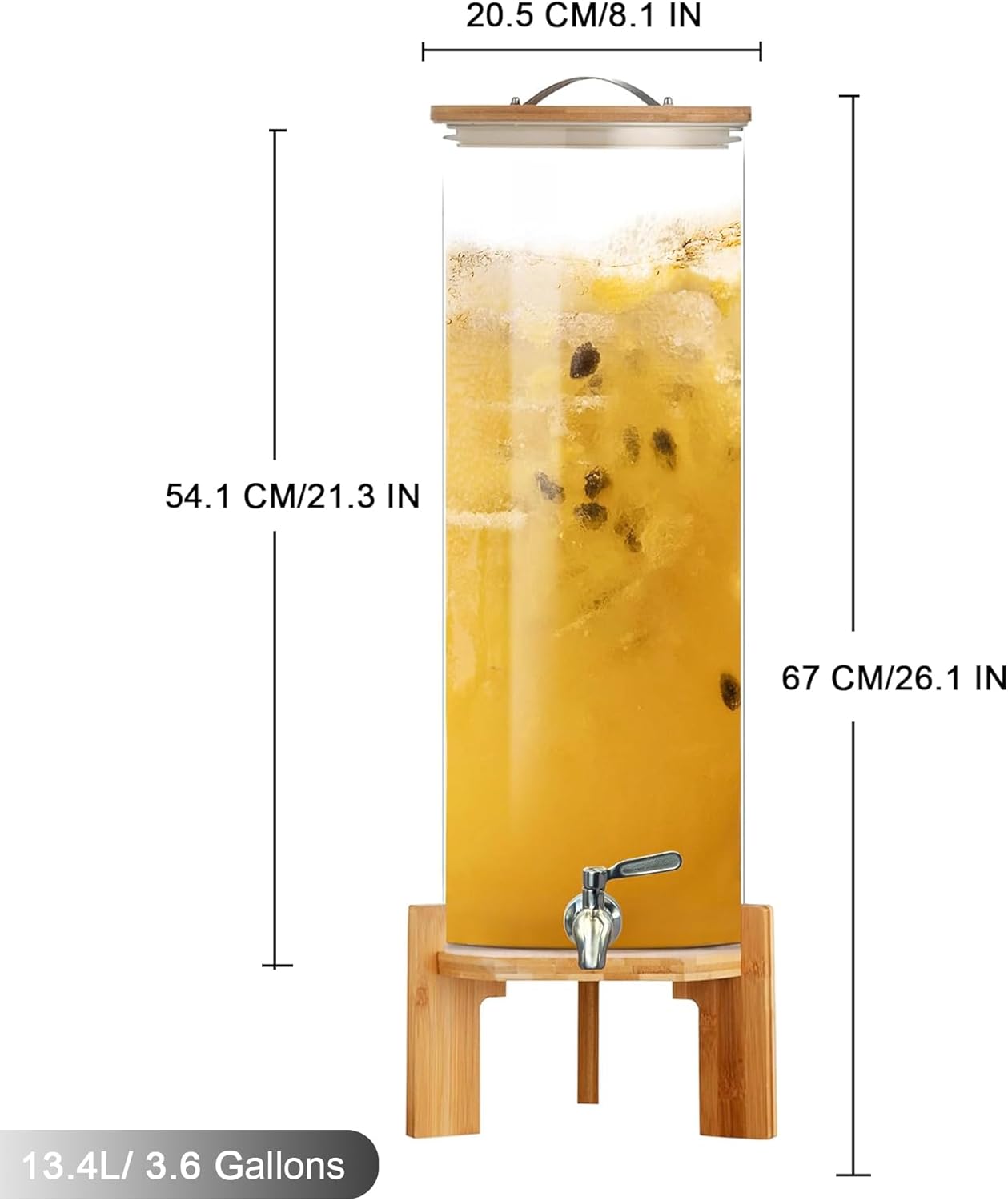 3.6 Gallon Drink dispenser,Glass Water Dispenser with Stand,Glass Beverage Dispenser with Spigot - Large Drink Dispensers for Parties,Bars,Restaurants