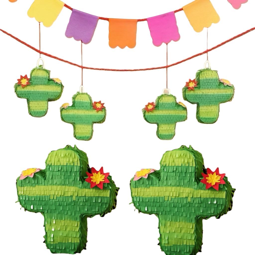 GIFTEXPRESS 6-Pack 6" Mini Cactus Pinatas, Pinatas for Cinco De Mayo, Fiestas, Taco, Llama Birthday, Carnival, Classroom & Table Centerpiece Party Favor and Decoration