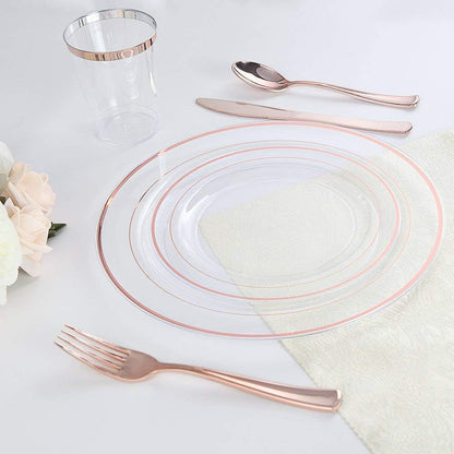 I00000 102 Pieces Gold Plastic Plates, Disposable Party Plates White Gold Rim, 51 Disposable Gold Dinner Plates 10.25 Inch and 51 Disposable Dessert Appetizer Elegant Fancy Wedding Plates 7.5 Inch