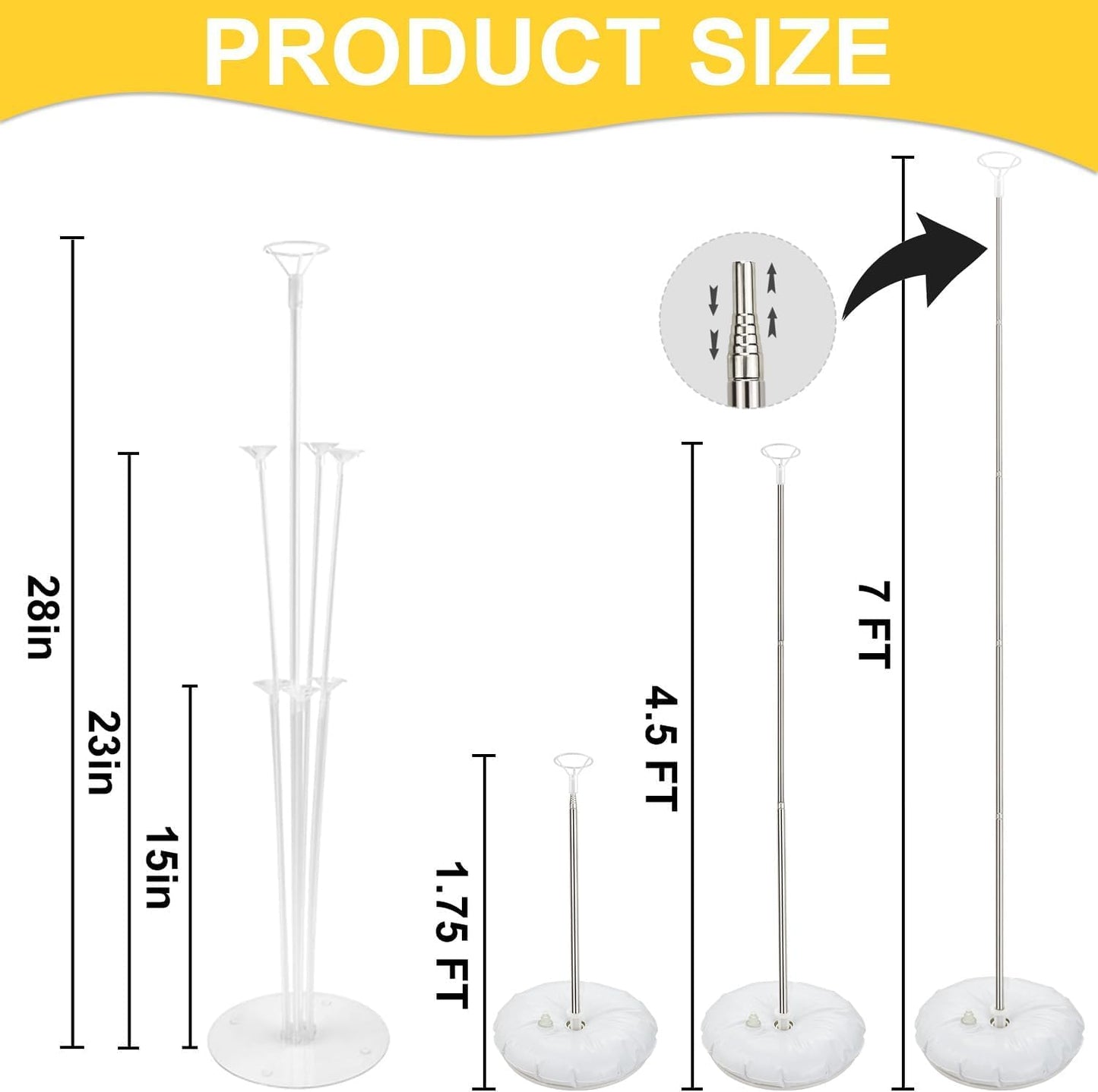 Balloon Column Kit Set of 2, 2 Set Balloon Table Stands, 6.56 Ft Reusable Metal Telescopic Balloon Tower for Birthday Wedding Holiday Party Supplies Decoration