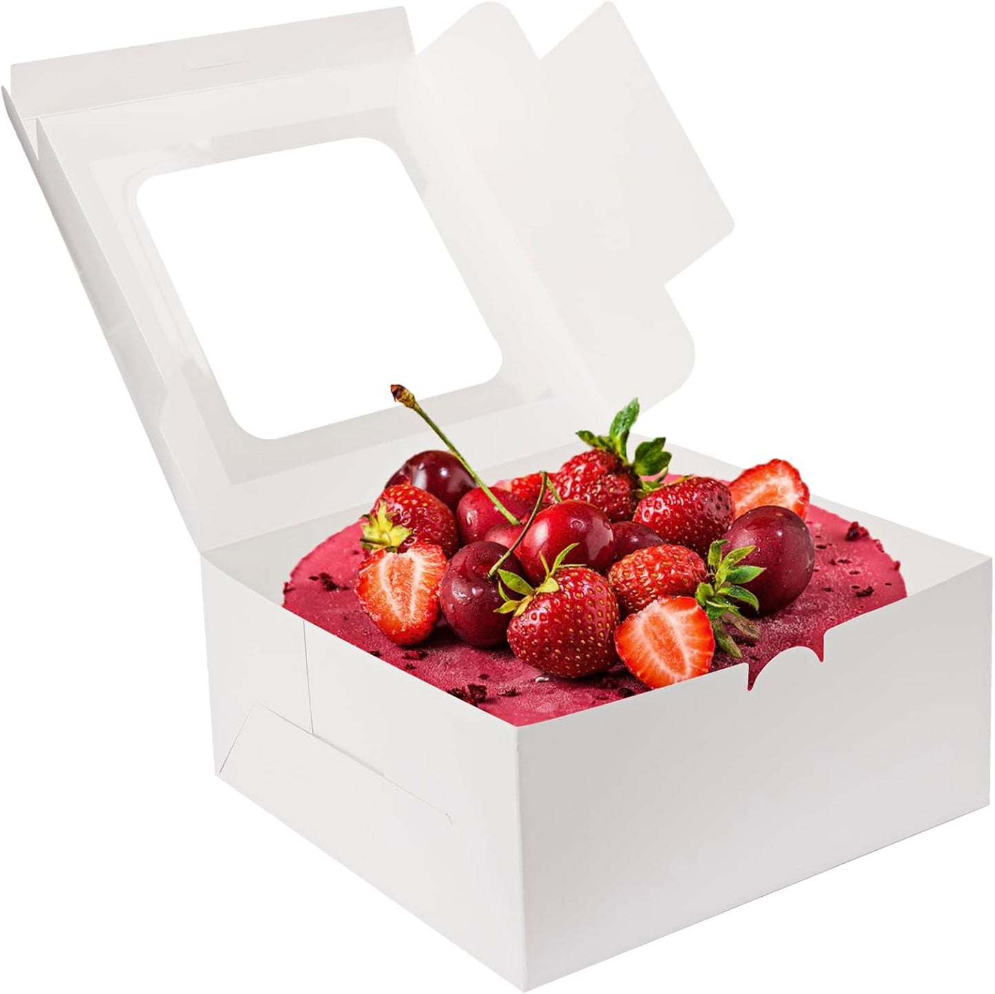 Moretoes 24pcs Cake Boxes, 10x10x5 Inches White Square Bakery Boxes with Window Cajas Pasteles for Cake, Mother's Day, Pastries, Chocolates, Cookies, Pie, Birthday Party, Wedding, Graduation