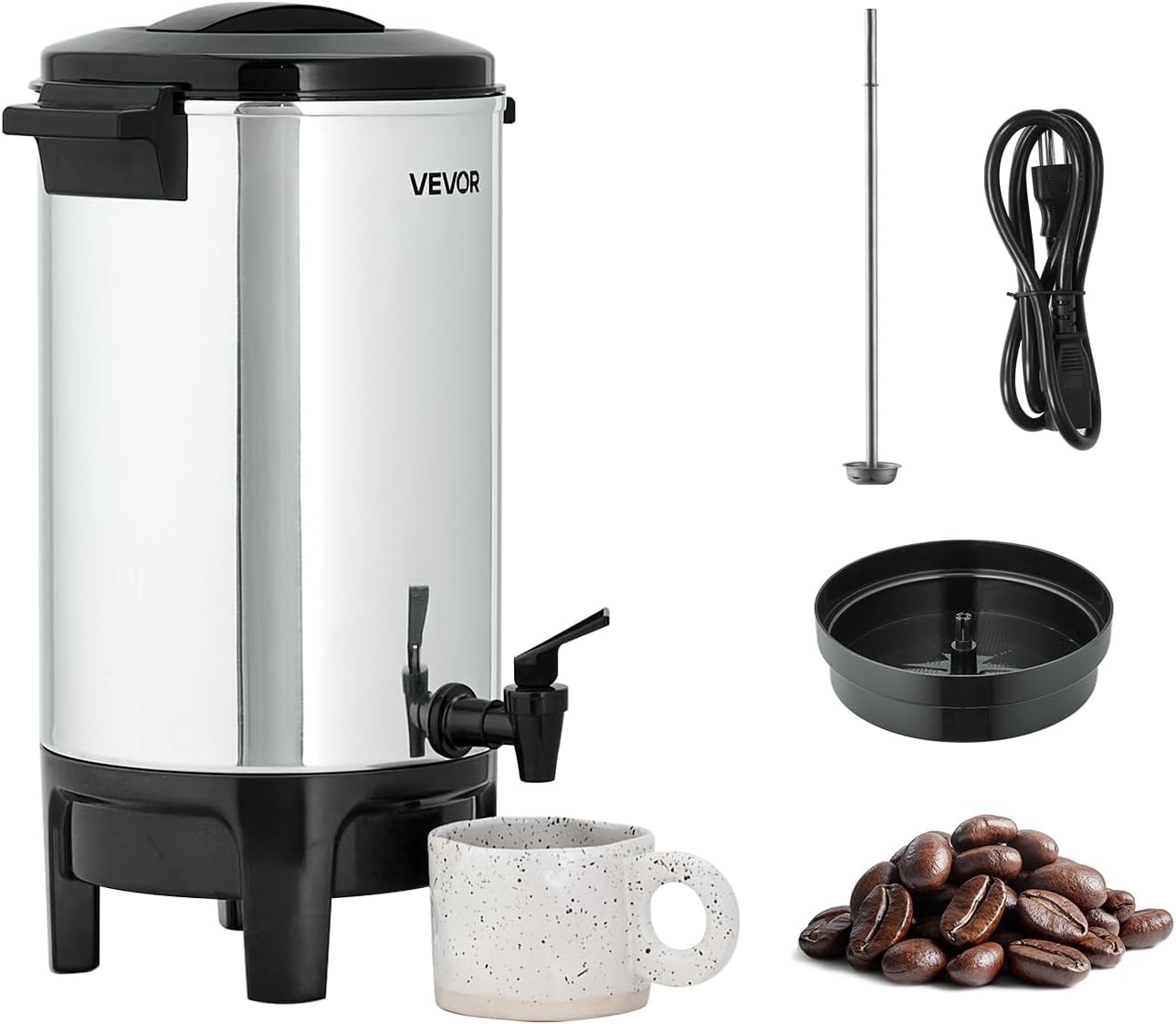VEVOR Commercial Coffee Urn, 60 Cup 9 L Hot Beverage Dispenser with Dripless Faucet, Quick-Brewing Stainless Steel Large Commercial Coffee Maker, for Catering, Business, Party, Church & Restaurant