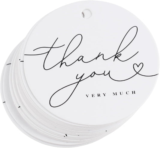 120 Pack Thank You Gift Tags, 2.5" x 2.5" Round Pre-Punched Hole Hanging Bag Tag for Party Favors (Ribbon/Twine String is NOT Included)