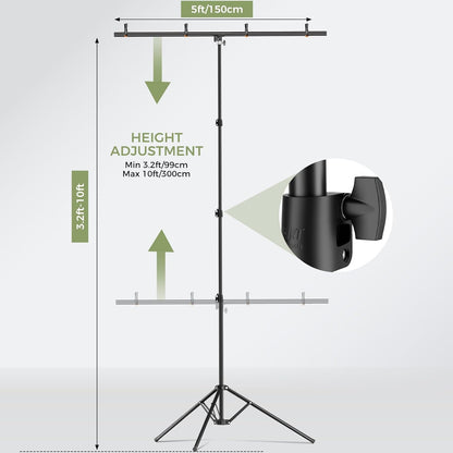 EMART Green Screen Backdrop Kit with Reverse Folding Base, 5x6.5ft Photo Greenscreen Background with Portable T-Shape Stand and 6 Clamps for Photography, Photoshoot, Studio Video Recording, Streaming