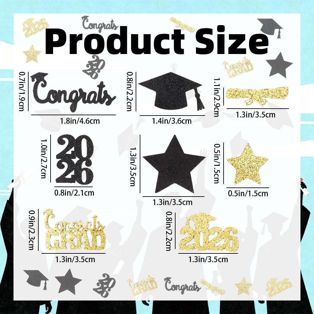 Black Gold Graduation Confetti Class of 2026 Black Graduation Cap, 200Pcs Glitter Stars Confetti Sprinkles, Table Congrats Grad Confetti for Graduation Party Table Decorations