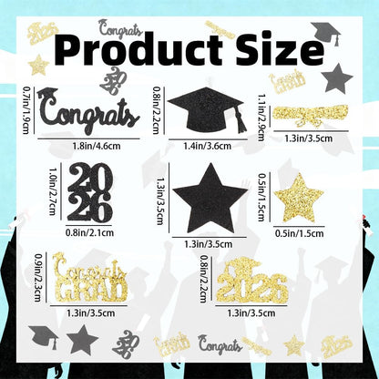 Black Gold Graduation Confetti Class of 2026 Black Graduation Cap, 200Pcs Glitter Stars Confetti Sprinkles, Table Congrats Grad Confetti for Graduation Party Table Decorations