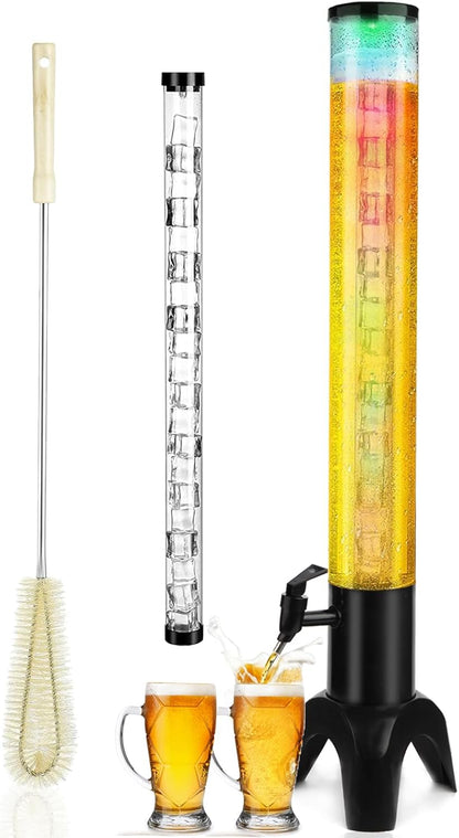 2pcs Beer Giraffe Dispenser, 100oz/3.2 qt Mimosa Tower Dispenser with Ice Tube and LED Light, 3L Tabletop Drink Tower Dispensers for Beer, Margarita, Liquor, Beverage