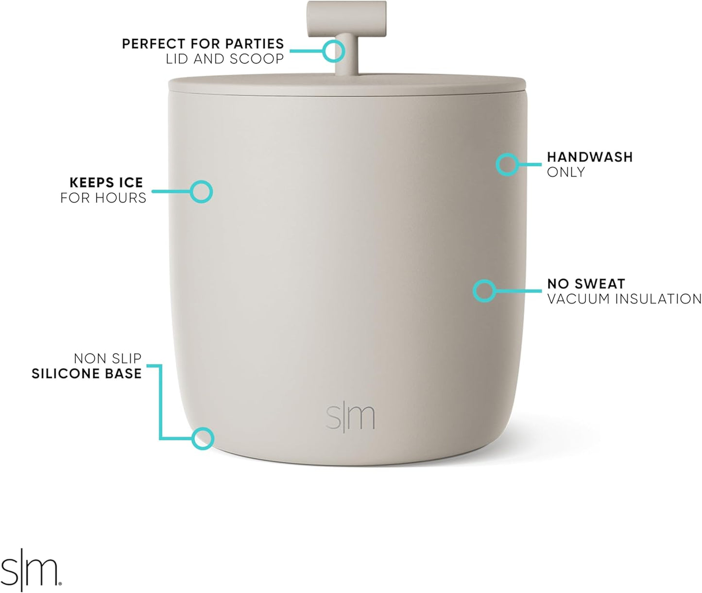 Simple Modern Vacuum Insulated Ice Bucket with Lid and Scoop | for Cocktail, Champagne, Wine, Beer, & Hosting | Stainless Steel 100oz Capacity for Large Parties | Rocks Collection | Midnight Black