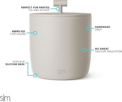 Simple Modern Vacuum Insulated Ice Bucket with Lid and Scoop | for Cocktail, Champagne, Wine, Beer, & Hosting | Stainless Steel 100oz Capacity for Large Parties | Rocks Collection | Midnight Black
