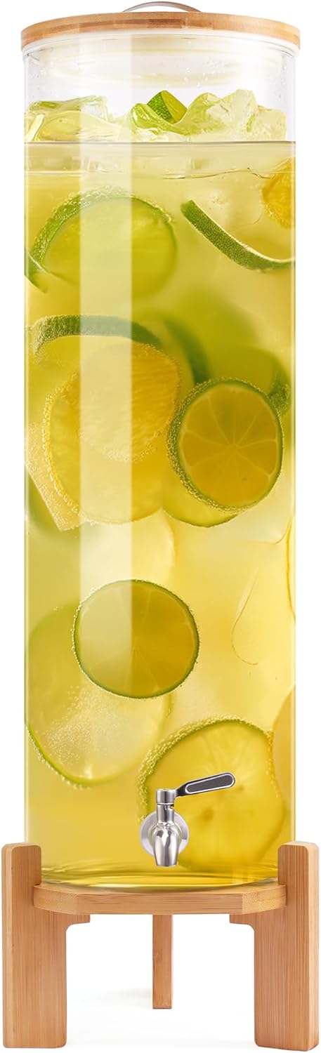 3.6 Gallon Drink dispenser,Glass Water Dispenser with Stand,Glass Beverage Dispenser with Spigot - Large Drink Dispensers for Parties,Bars,Restaurants