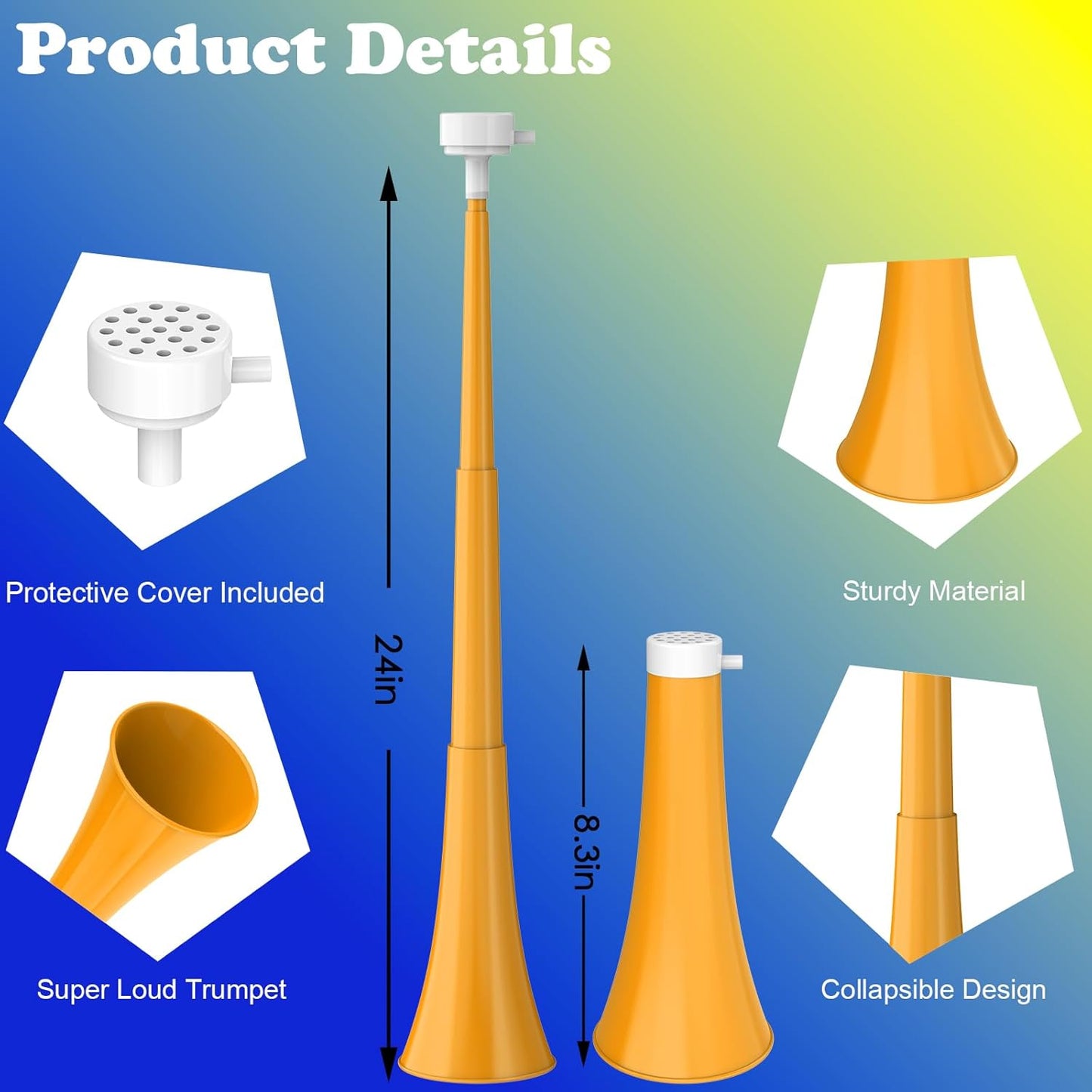 Collapsible Stadium Horn 24 Inch Vuvuzela Noise Makers Plastic Cheering Trumpet Blow Horns Noisemakers for Sporting Events Football Games School Sports Party Supplies Favors Accessories