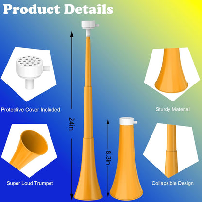 Collapsible Stadium Horn 24 Inch Vuvuzela Noise Makers Plastic Cheering Trumpet Blow Horns Noisemakers for Sporting Events Football Games School Sports Party Supplies Favors Accessories