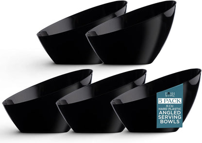 Posh Setting Crystal Clear, Disposable Premium Hard Plastic Medium Angled Bowl, Party, Salad, Snack and Fruit Bowl 5 Pack
