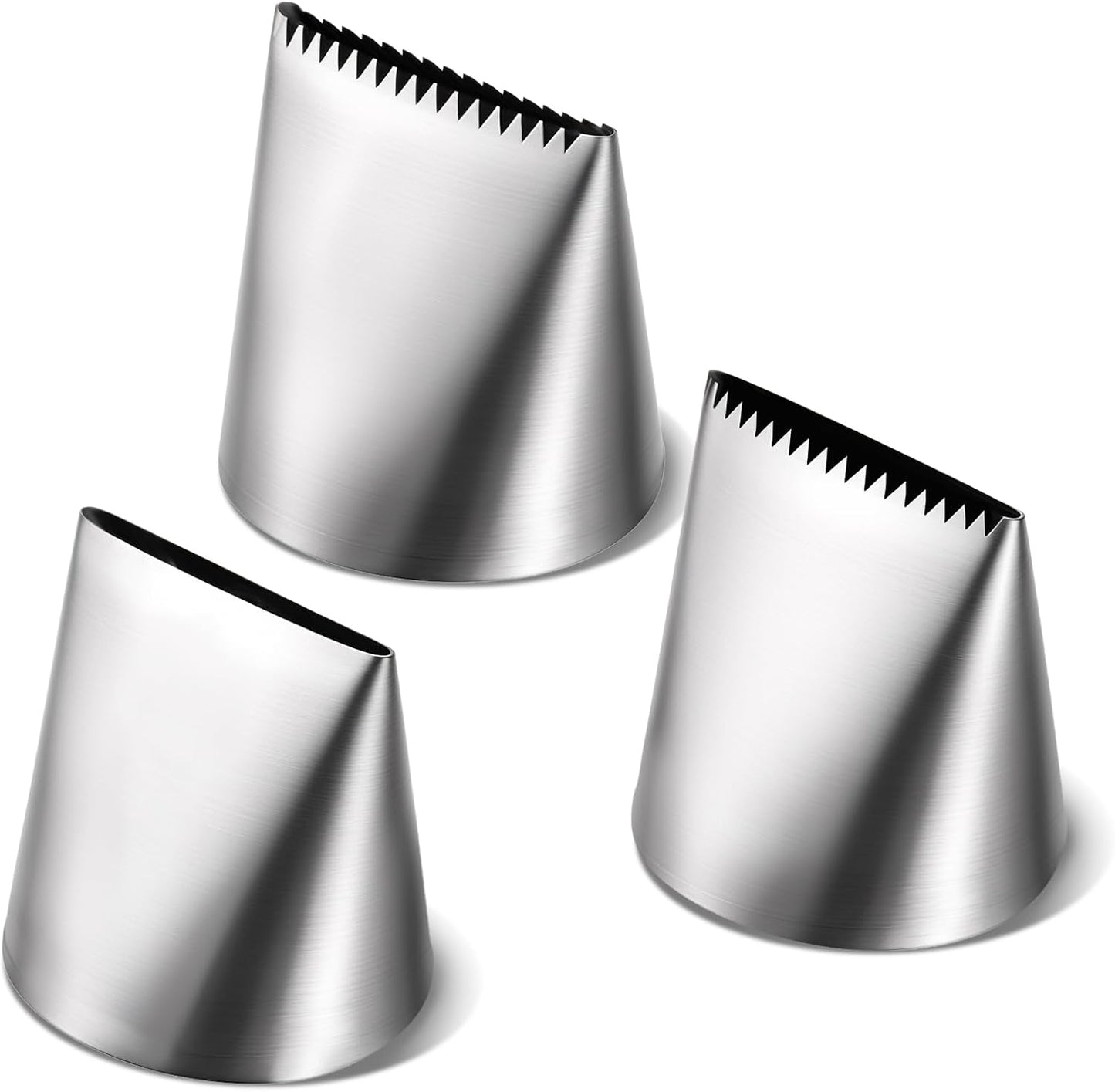 Ptwola 3 PCS Piping Tips Set Large Frosting Piping Kit Stainless Steel Cake Icing Nozzles Tips Decorating Tools Silver Pastry Bags Tips Accessories for Cookie Cupcake Baking Buttercream Supplies