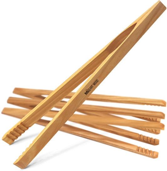 Dark Wood Toaster Tongs Set of 4 – 10 Inch Kitchen Tongs for Toast, BBQ, Cooking & Serving | Premium Dark Hardwood | Stronger & More Durable Than Bamboo Tongs