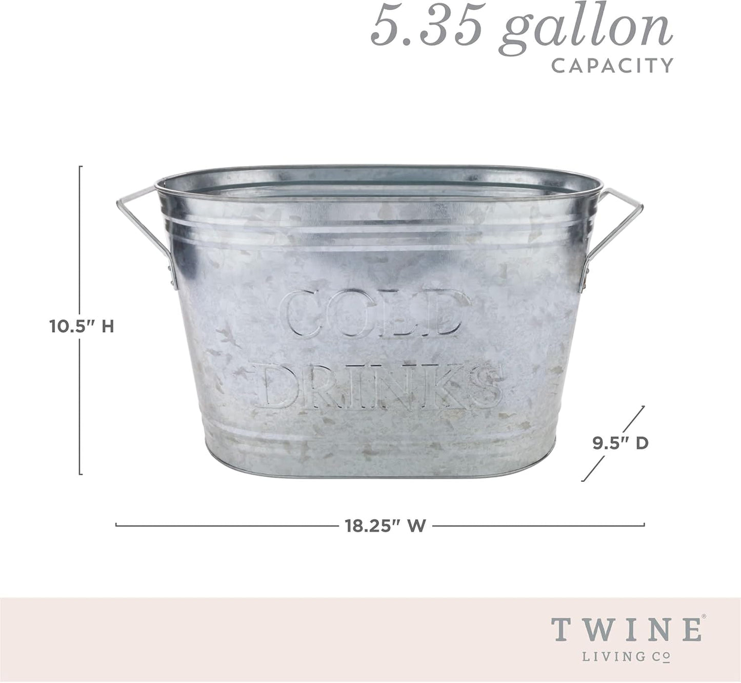 Twine Cheers Beverage Tub, Galvanized Tubs for Entertaining, Drink Buckets for Parties, Large Ice Tub and Gift Basket, Beer Buckets, Cream, 6.3 Gallons Set of 1