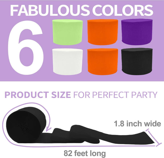 6 Crepe Paper Streamers Rolls, 492ft 6 Pastel Colors Crepe Paper Party Supplies for Birthday Wedding Spring Themed Party Decorations, DIY Crafts Supplies (1.8 inch x 82 ft/Roll)